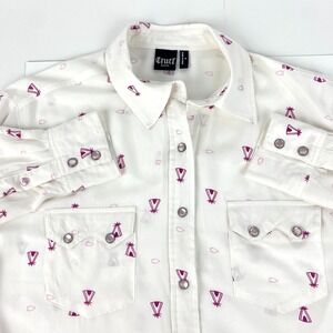 Western Shirt Women's M Long Sleeve Teepee Pearl Snap Buttons Rayon Cruel Denim